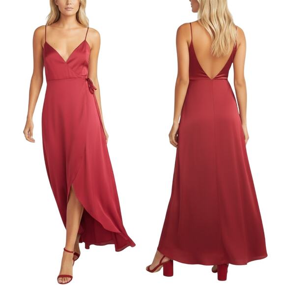 Show Me Your Mumu Mariah Red Ruby Satin Wrap V-Neck Evening Dress Size 3XL NWT - Picture 1 of 11